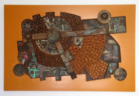 Industry (tafelblad - hout - papiermache -kurk - acryl 73 x 118 cm)